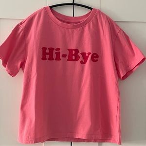 H&M Women Cute Short Sleeve Hi-Bye Cropped T-shirt Pink
